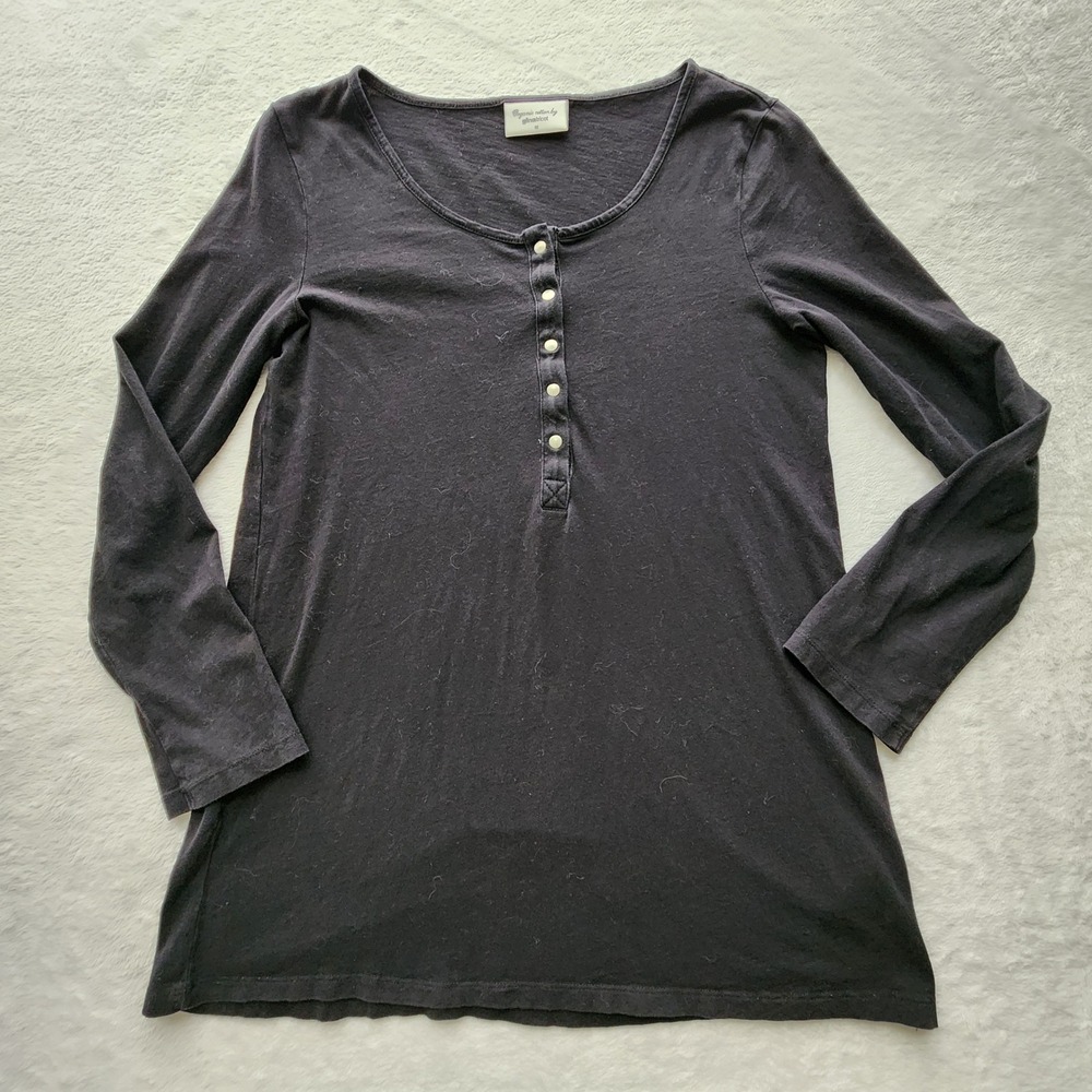 Gina Tricot Tunic Womens M Black Organic Cotton Henley Long Sleeve Top‎ Shirt